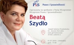 Zaproszenie na spotkanie z Panią Beatą Szydło Wicepremier Rządu RP