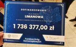 Przekazanie czeków potwierdzających dofinansowanie z Funduszu Dróg Samorządowych w ramach naboru dodatkowego w 2020 r. dla: Powiat Nowosądecki, miasta Gorlice, gminy Krynica-Zdrój, gminy Limanowa oraz gminy Korzenna, 25.11.2020r.